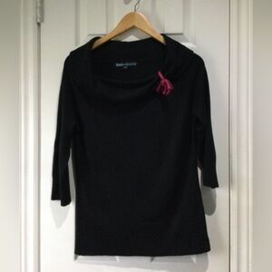 FMX Knits Black Cowl Neck Sweater with Pink Flower Detail
